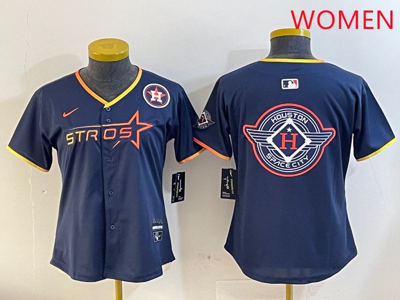 Women Houston Astros Blank Drak Blue Three generations Joint Name 2025 Nike MLB Jersey style 29->women mlb jersey->Women Jersey